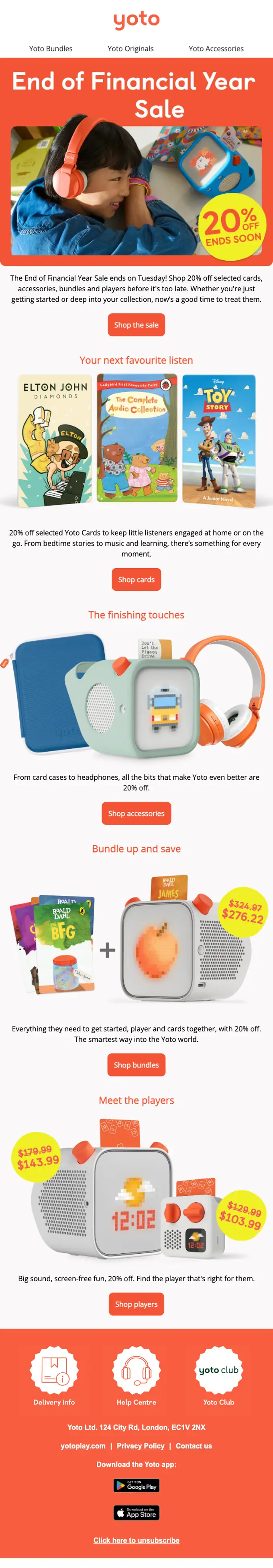 Yoto discount offer email, full length