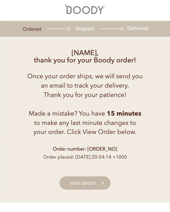 Boody Australia order confirmation email