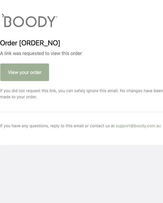 Boody Australia account notice email