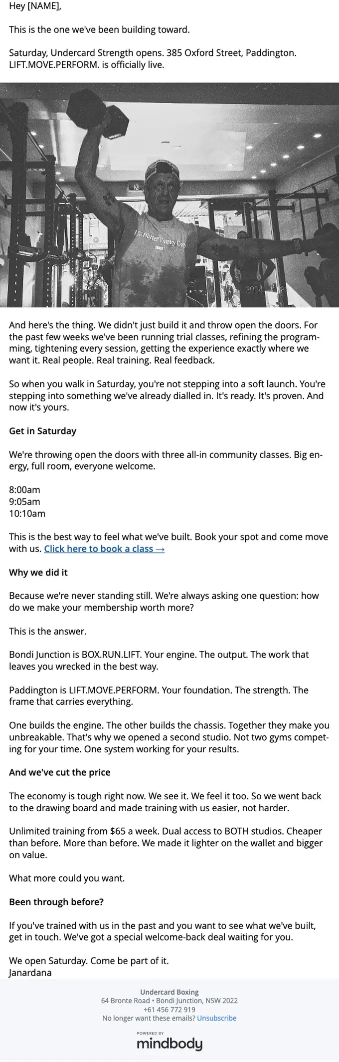 Undercard Boxing promotional email, full length