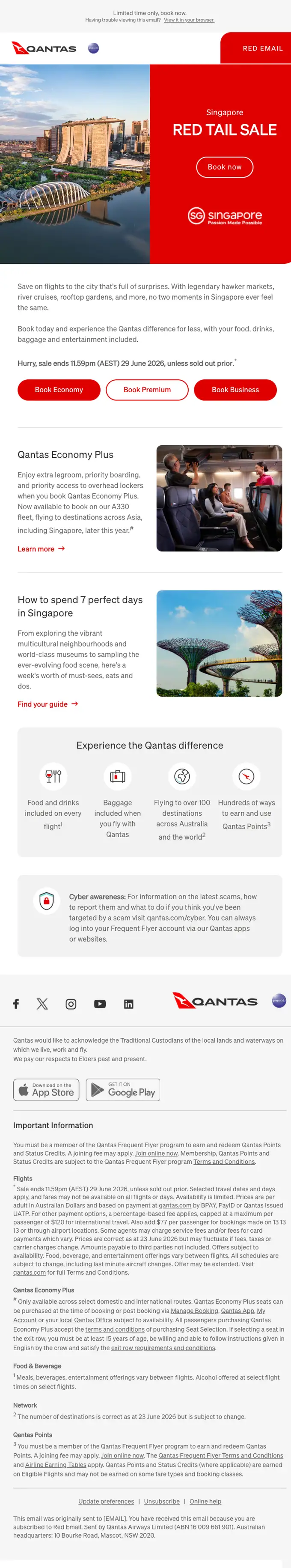 Qantas Red Email sale email, full length