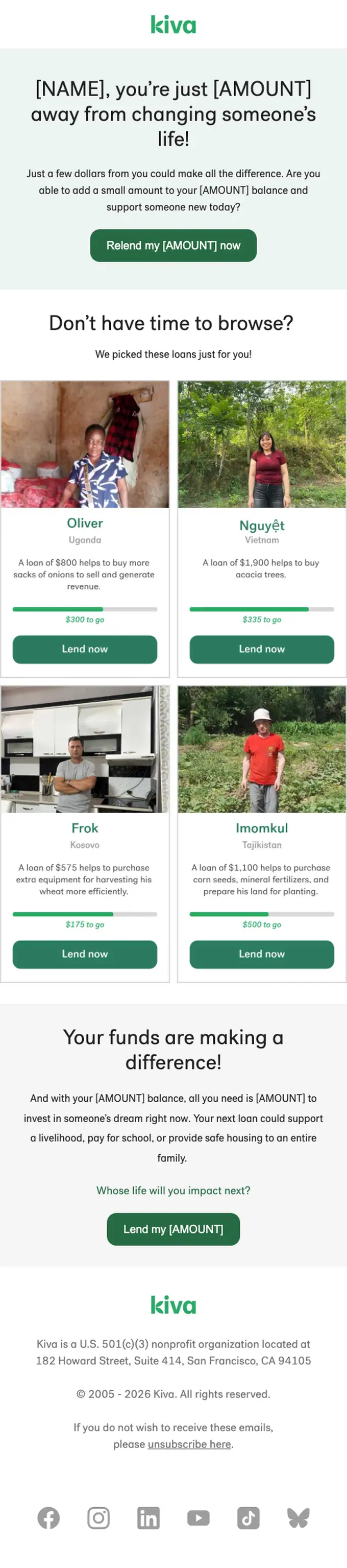 Kiva re engagement email, full length