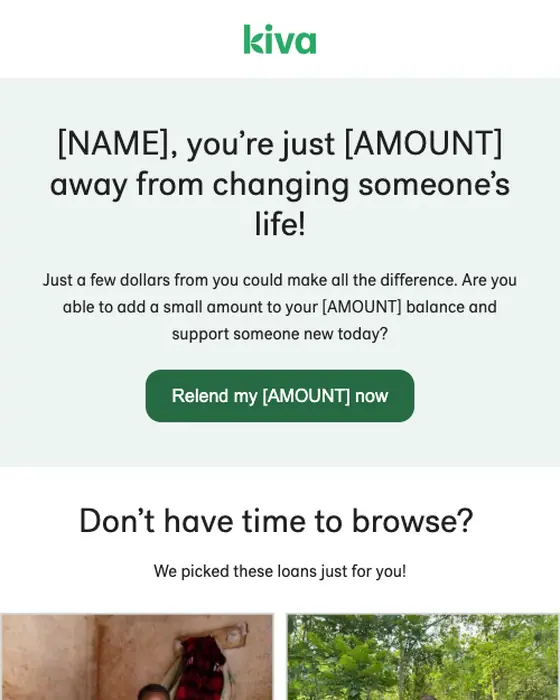 Kiva re engagement email