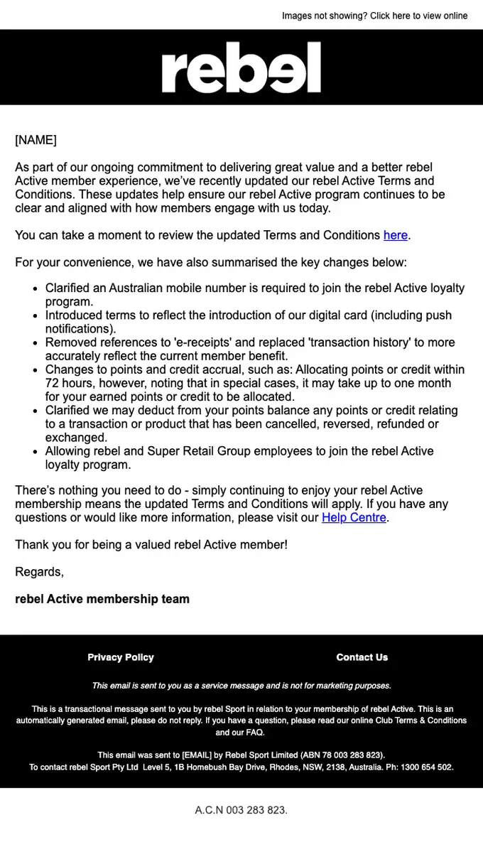 rebel active account notice email, full length