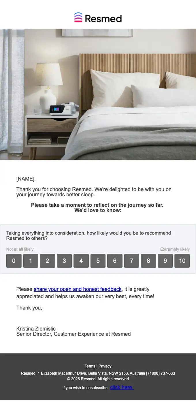 Resmed survey email, full length