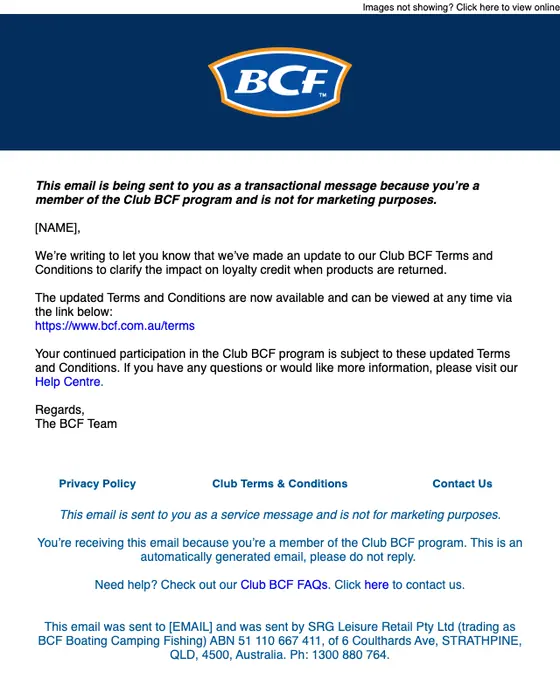 BCF account notice email