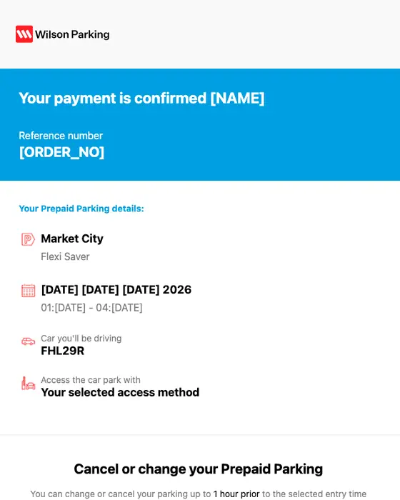 Wilson Parking payment confirmation email