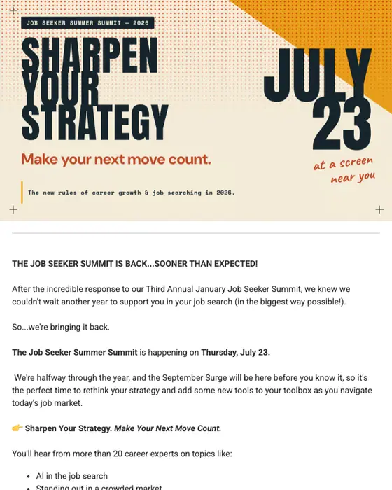 Career Benders event invite email