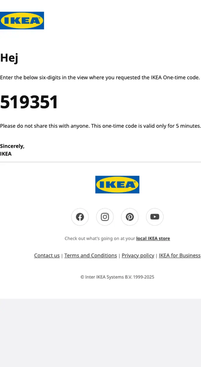 IKEA otp email, full length