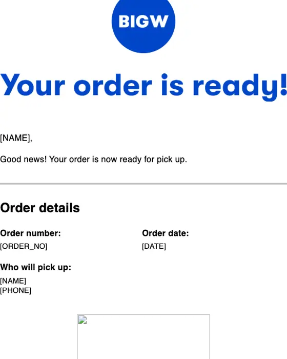 BIG W delivery email