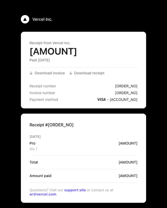 Vercel Inc. receipt email