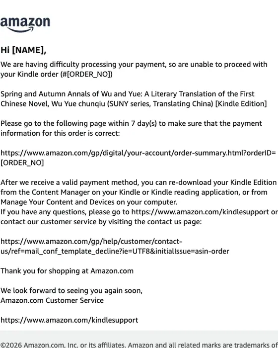 Amazon.com account notice email