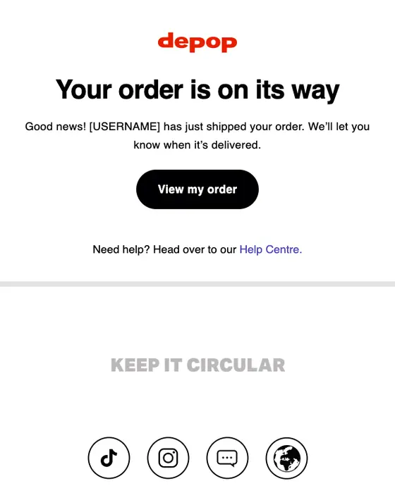 Depop shipping email