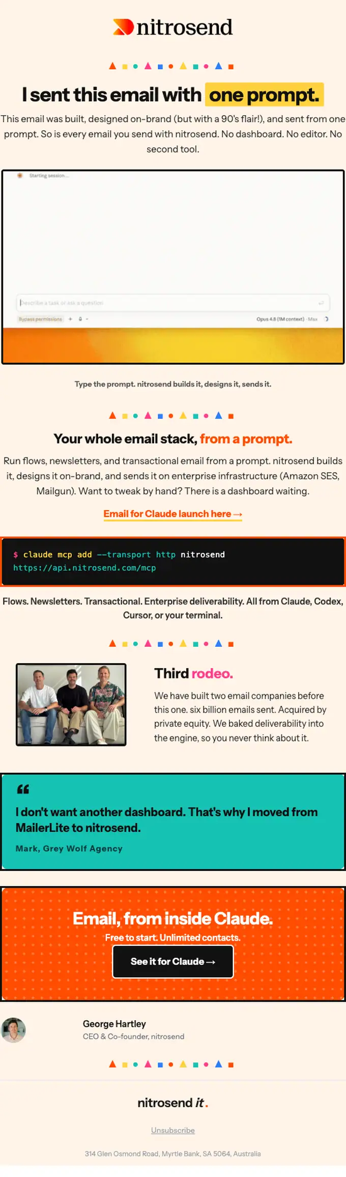 nitrosend promotional email, full length