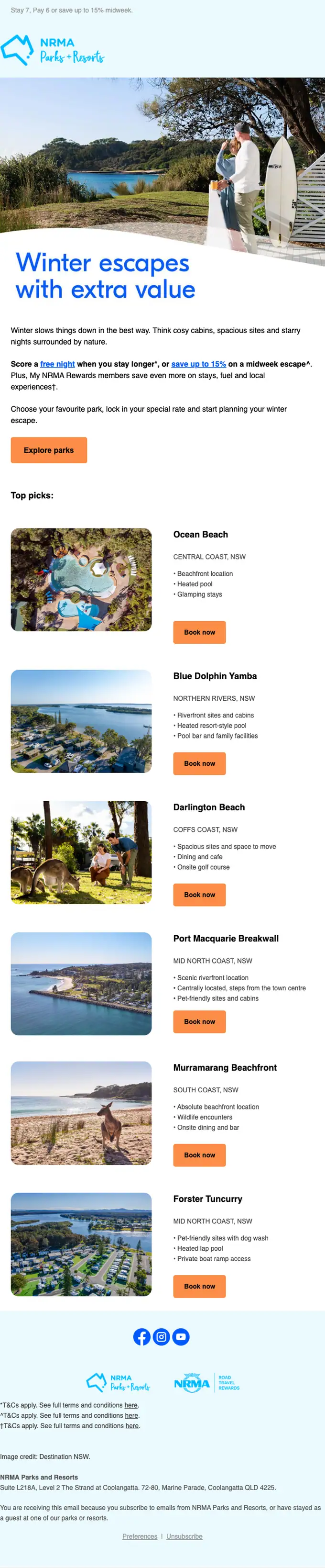 NRMA Parks and Resorts promotional email, full length