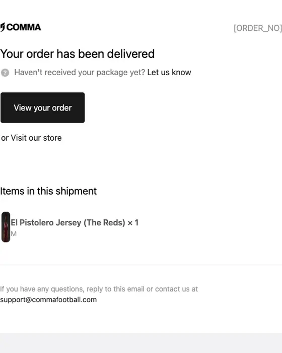 Comma Football delivery email