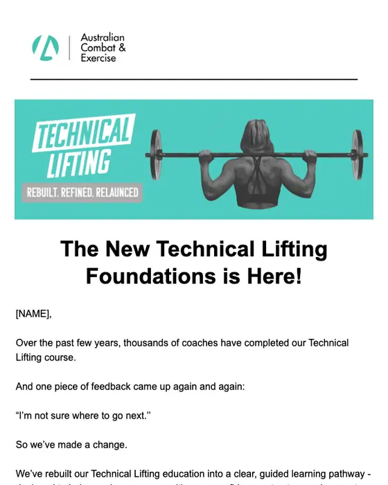 Australian Combat & Exercise promotional email
