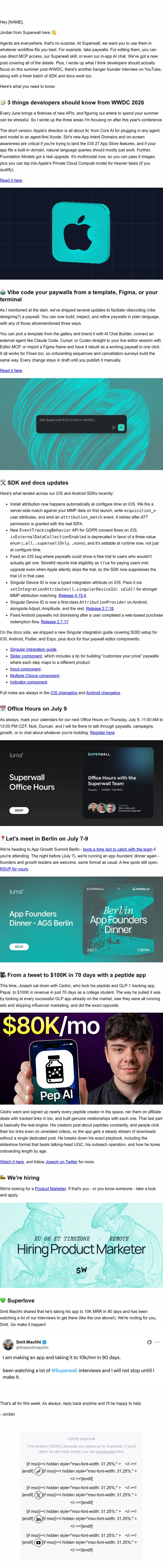 Superwall newsletter email, full length