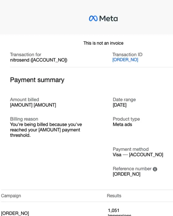 Meta for Business receipt email