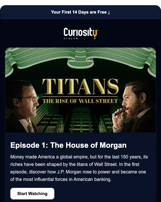 Curiosity Stream welcome email