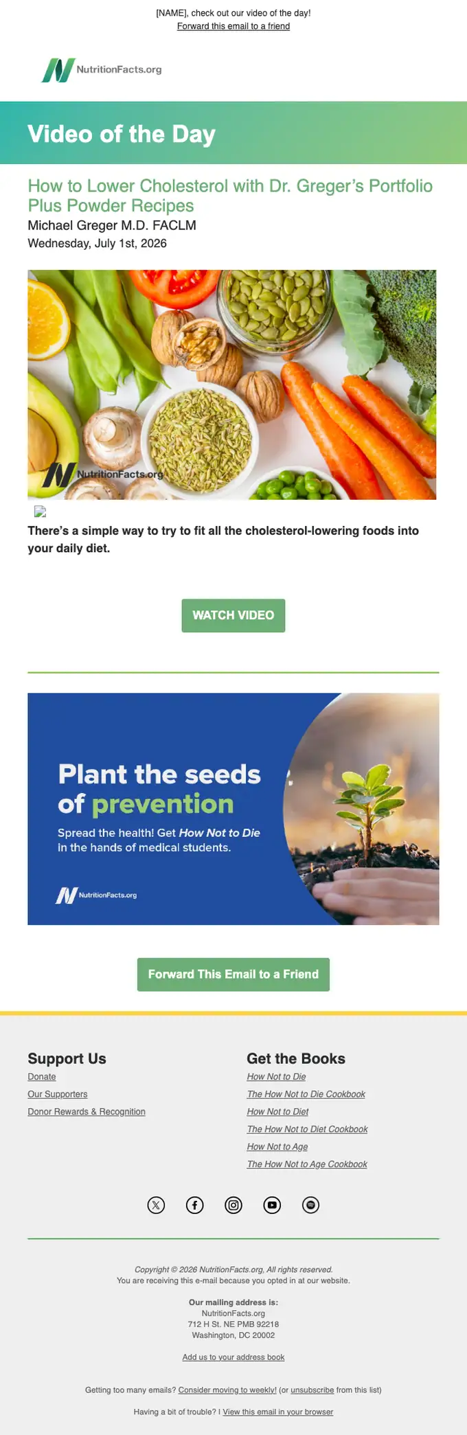 NutritionFacts.org newsletter email, full length