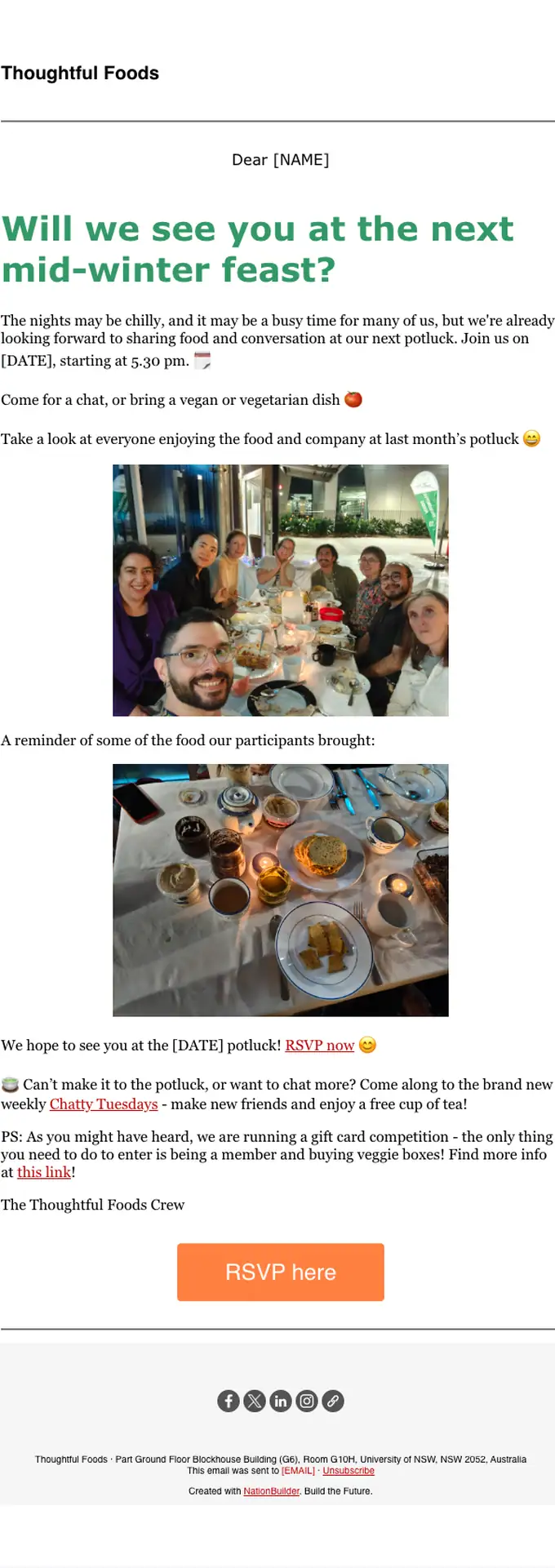 Thoughtful Foods event invite email, full length