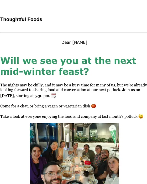 Thoughtful Foods event invite email