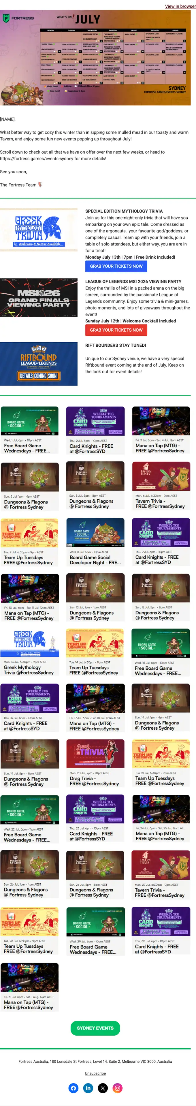 Fortress - The Home of Games newsletter email, full length