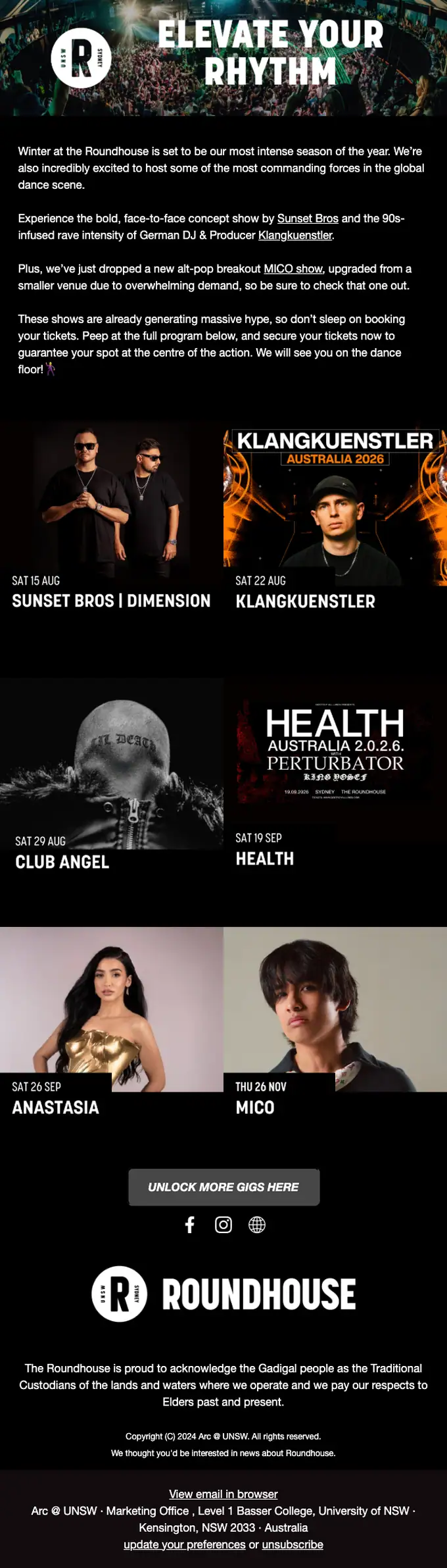 ROUNDHOUSE promotional email, full length