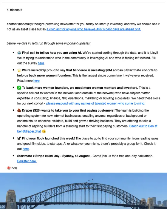 Startmate newsletter email