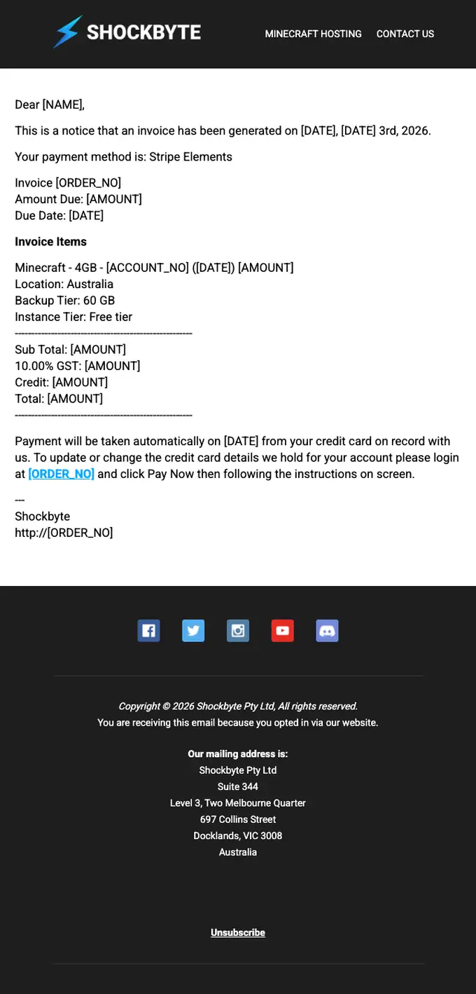 Shockbyte invoice email, full length