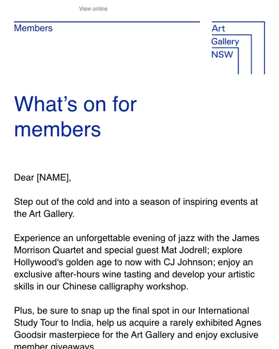 Art Gallery of NSW Members newsletter email