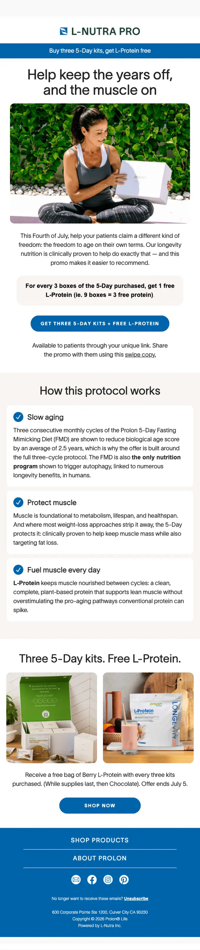 L-Nutra Professional promotional email, full length
