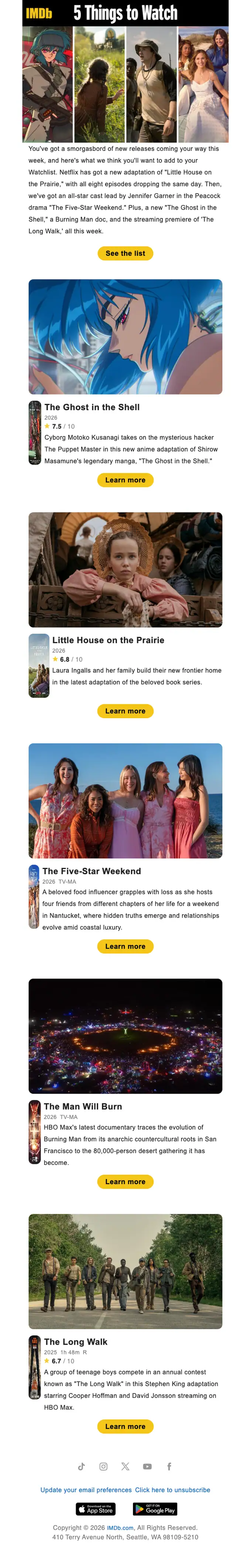 IMDb newsletter email, full length