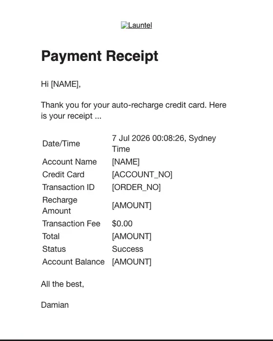 Launtel receipt email