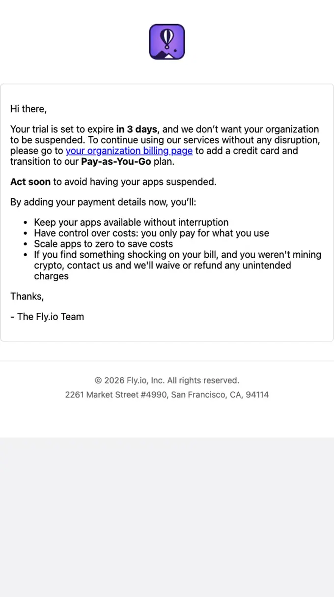 Fly.io expiration notice email, full length