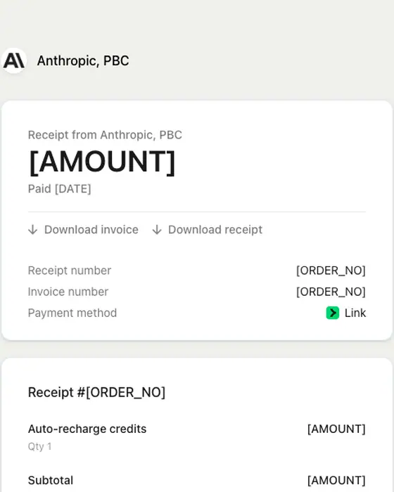 Anthropic, PBC receipt email