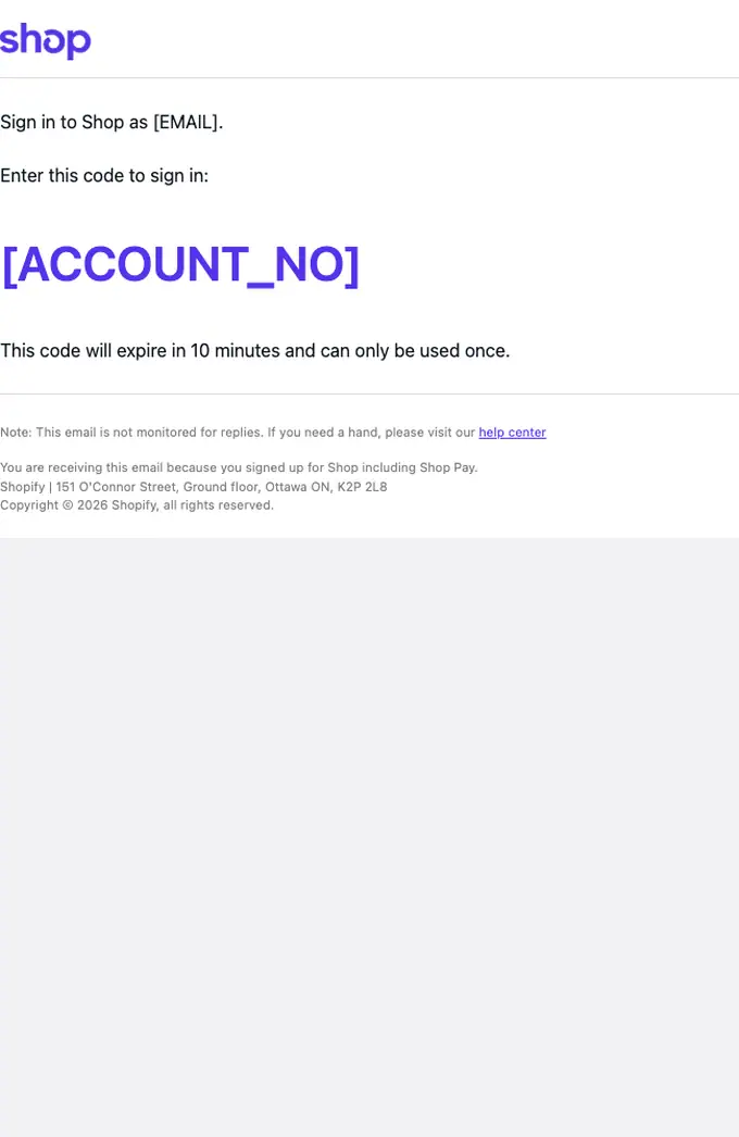 Shop otp email, full length