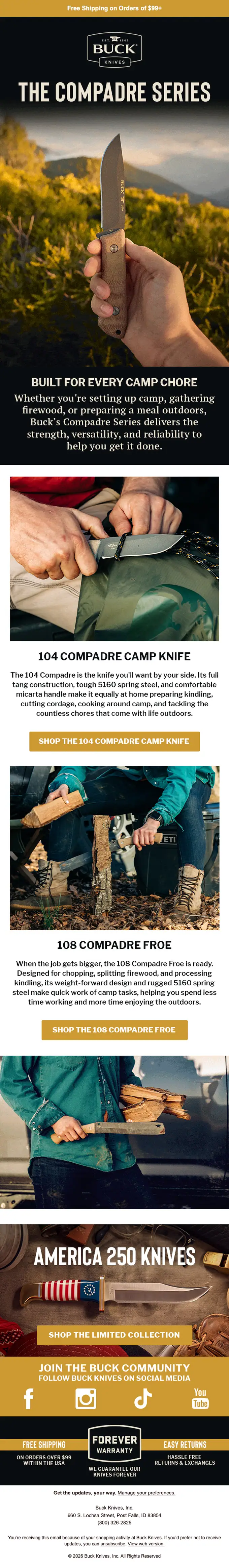 Buck Knives promotional email, full length