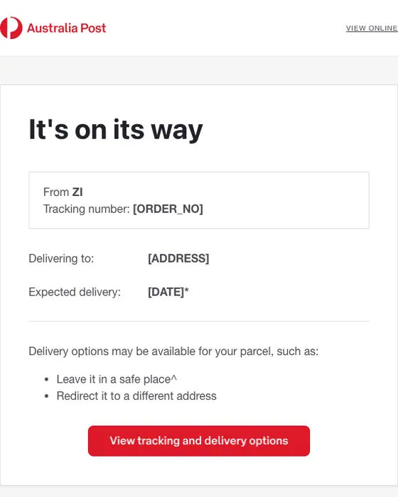 Australia Post tracking email