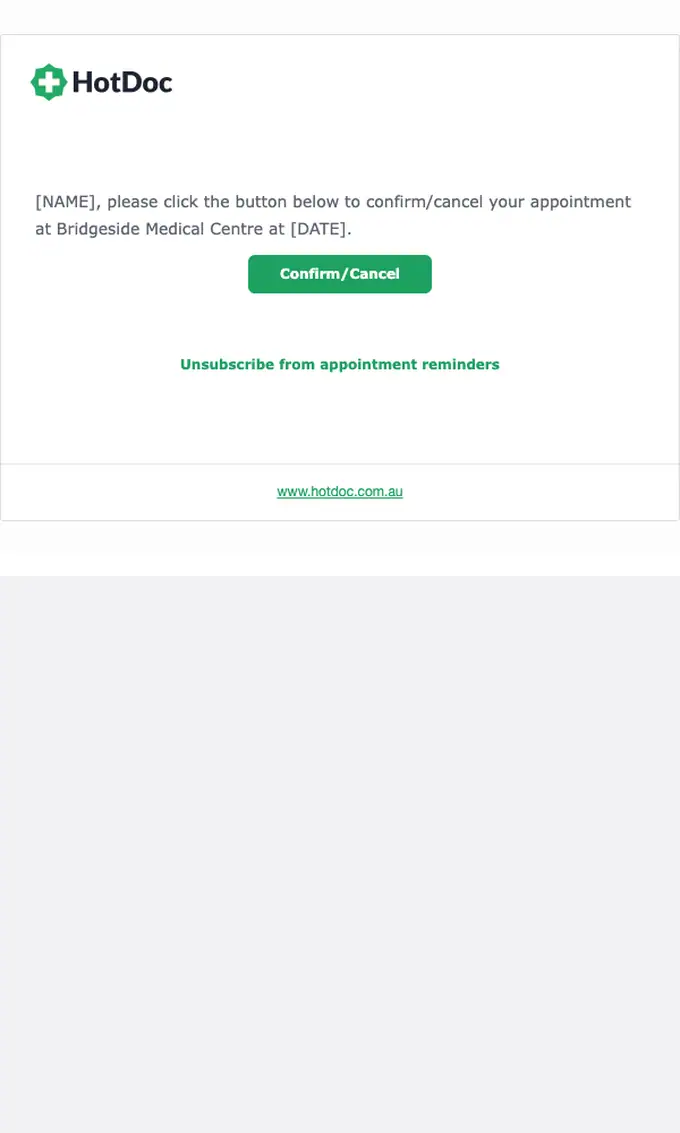 Bridgeside Medical Centre appointment email, full length